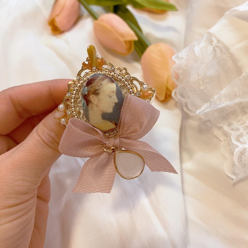 066 고퀄 수공예 코튼 카메오 리본 브로치