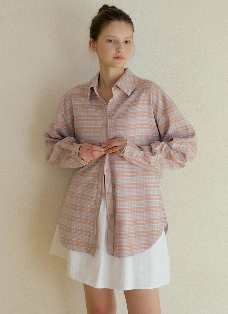 GENA CHECK PATTERN SHIRTS CORRAL PINK