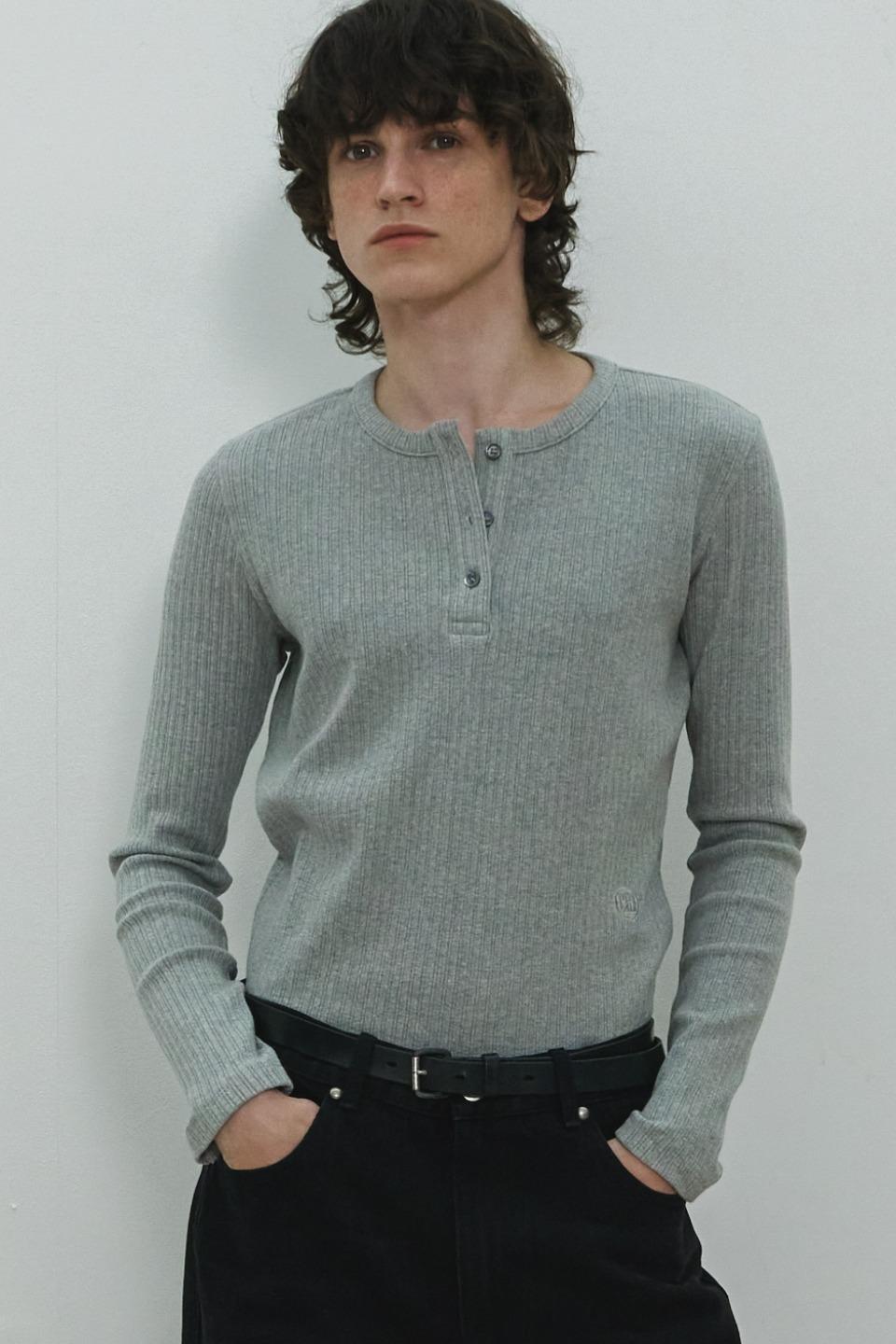 MJ Henley Neck Ribbed T-shirt / Gray
