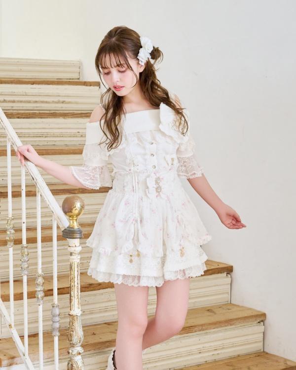 ドローストリング小花シフォンスカパン