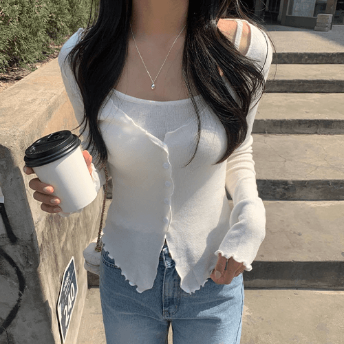 *아이당일* 로엔 프릴 나시가디건