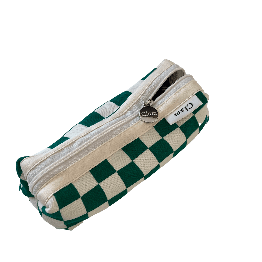 Clam round pencilcase _ Checker board green