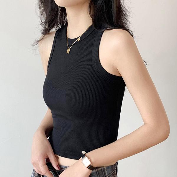 울트라패션 시메 심플 홀터넥 골지 크롭 나시