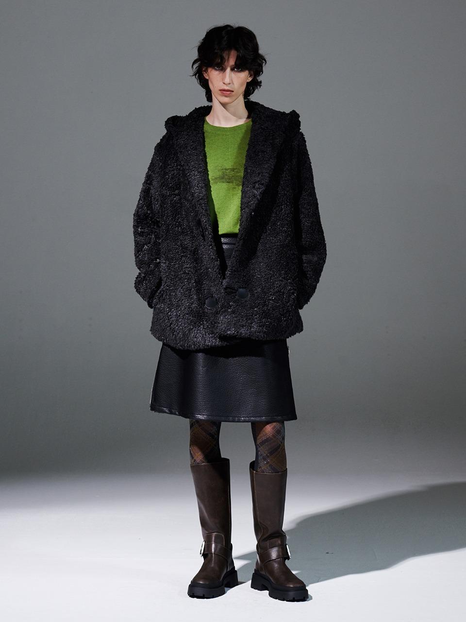 [KOREA SALE FESTA] [AACA] Hood Fur Coat Charcoal Gray