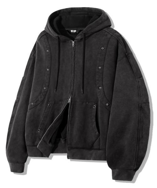 빈티지 스터드 피그먼트 2WAY 후드 집업_차콜
