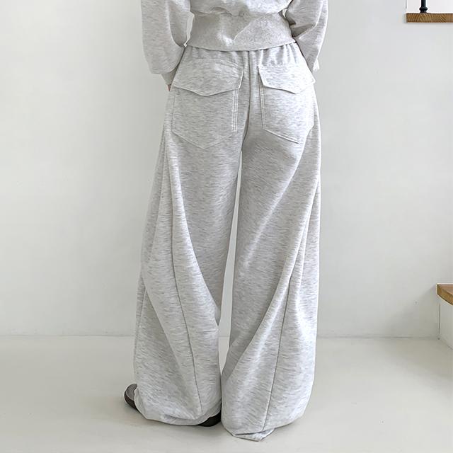 조이조이 [포켓point/자체제작✪] 에이켄 사이드 핀턱 백포켓 무지 와이드 허리밴딩 바지 롱 트레이닝 팬츠
