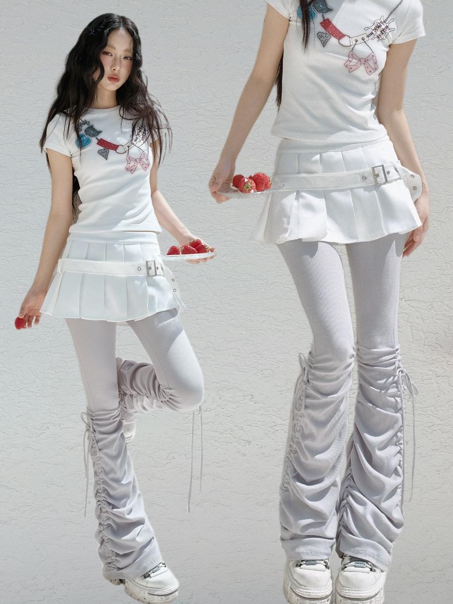 NO NUTS Layered Candybelt Strappy Flare Skirt Pants