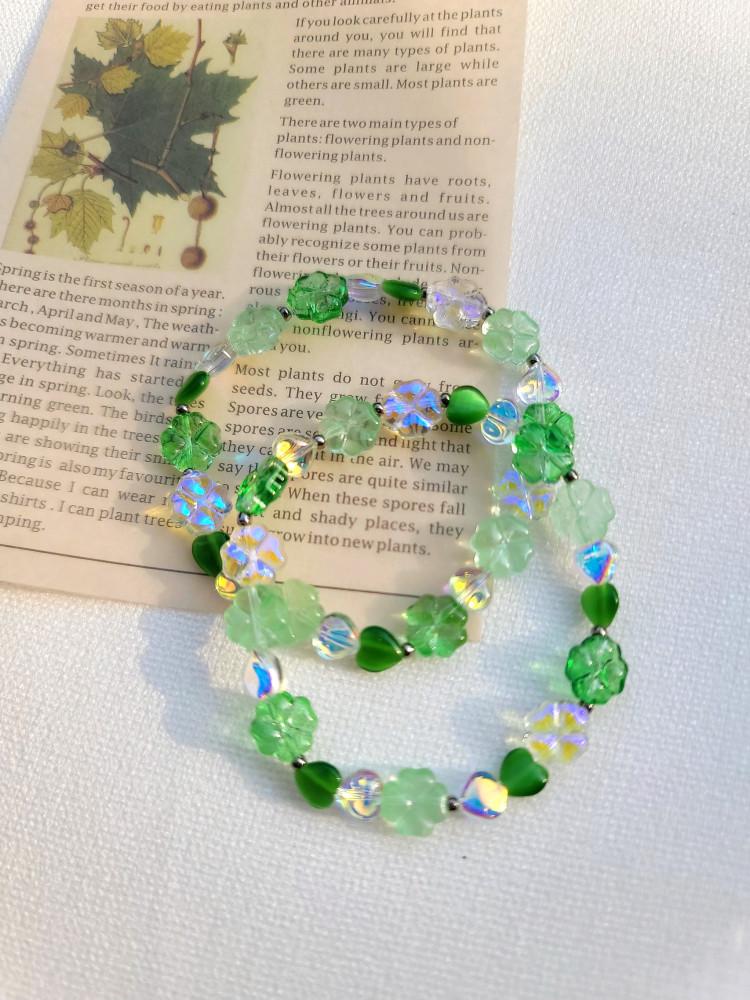 행운 네잎클로버 원석 비즈 팔찌