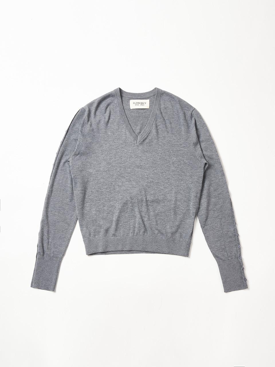 [PLZPROJECT]BUTTON V-NECK KNIT LIGHT, GRAY