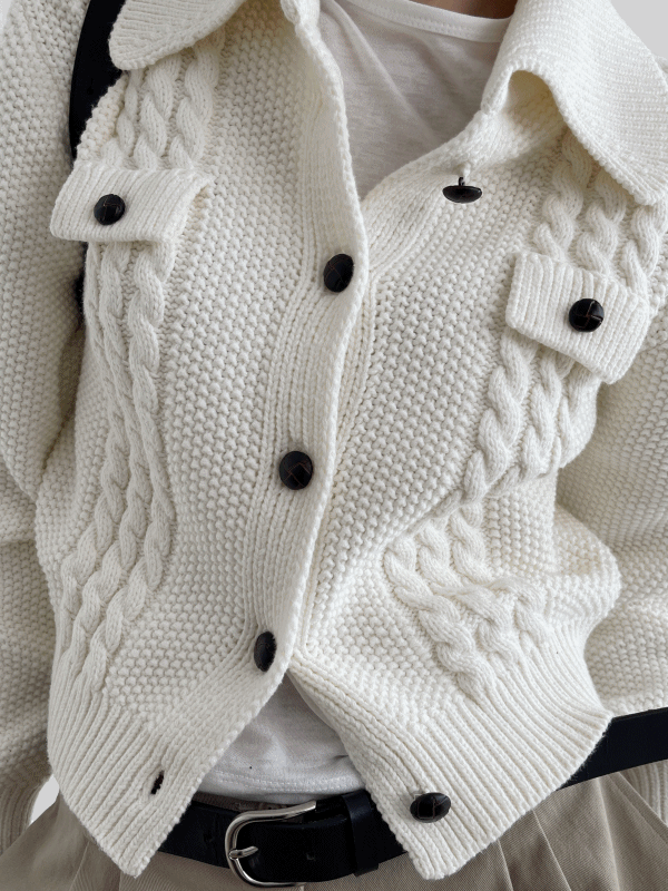 우드버튼가디건