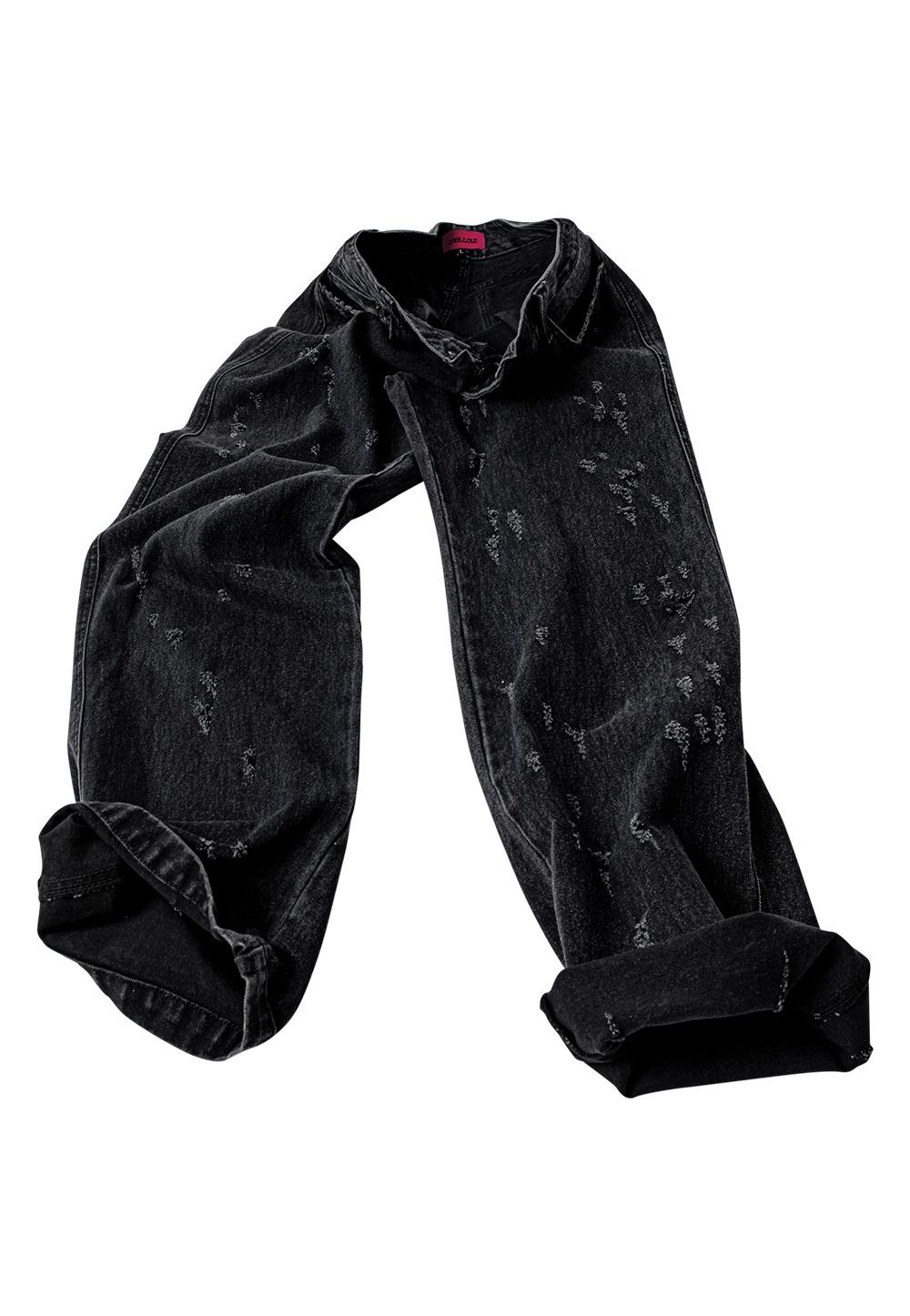 Slug damage denim pants - BLACK