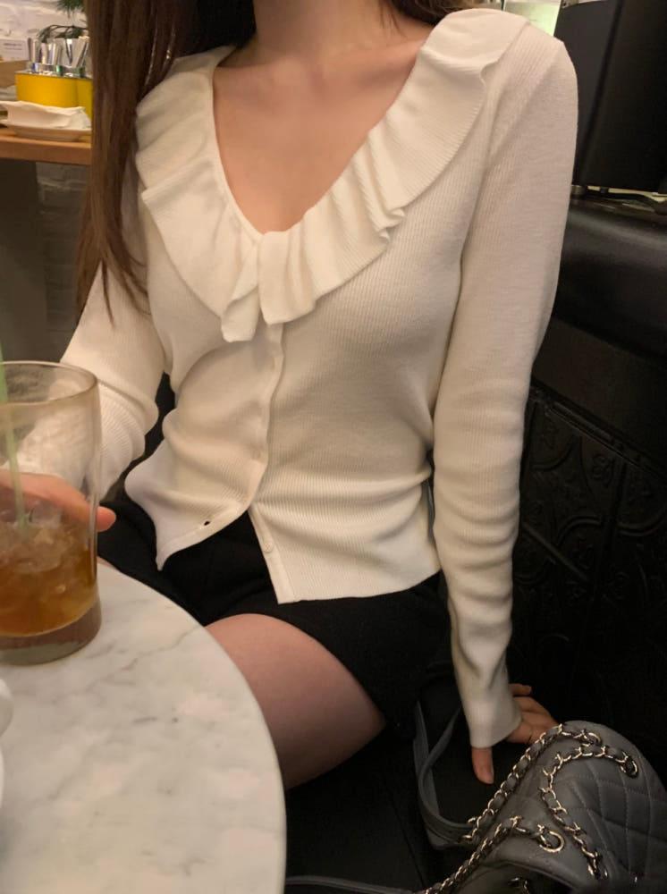 카라 러플 가디건 여성 봄 니트 (2col)