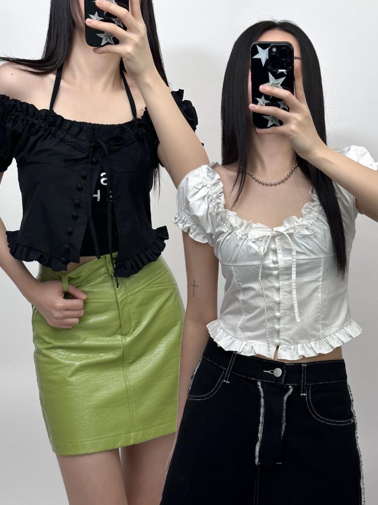 프릴 크롭 블라우스