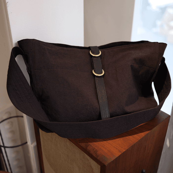 C/LINEN LEATHER MIX BAG_Brown Black