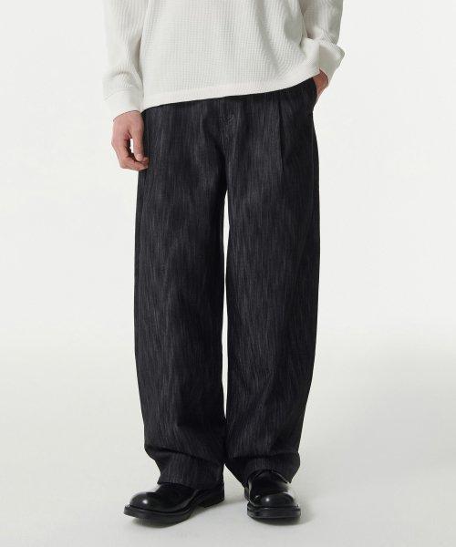 버티컬 슬러브 세미 벌룬 데님 팬츠 [블랙]