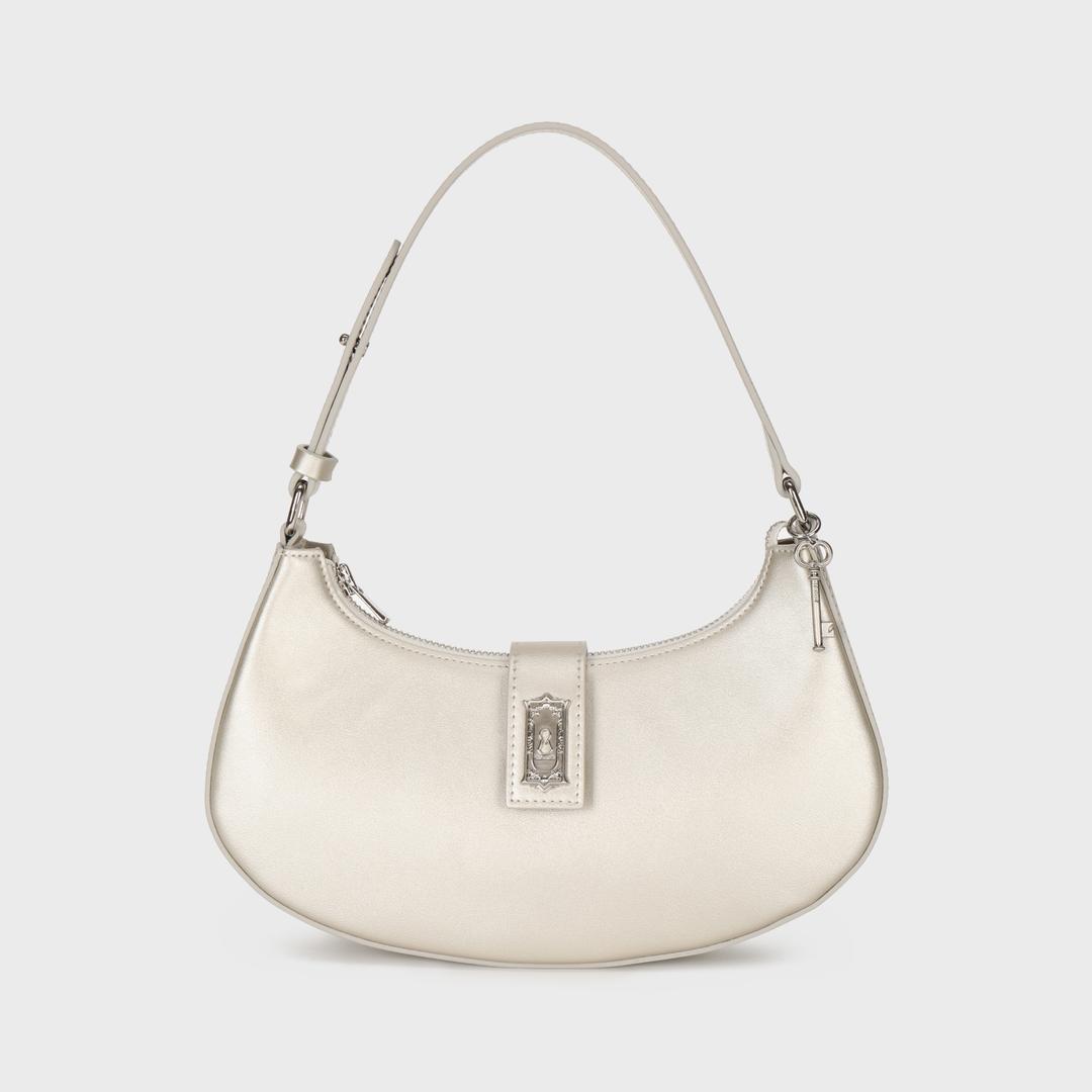 Half-moon hobo bag sand silver