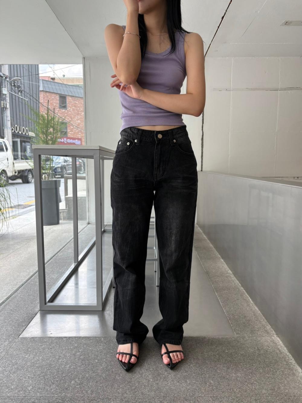 black straight denim pants (1color)