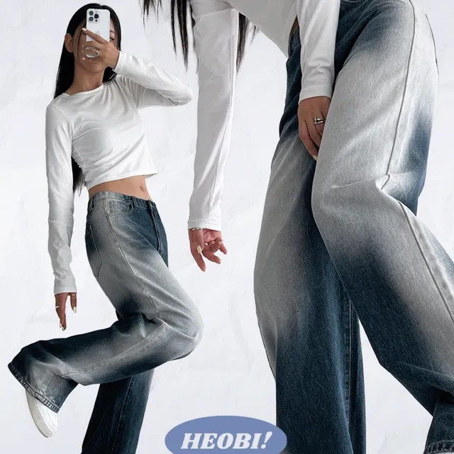 [기획] 빅사이즈 S-2XL 허비 빈티지 워싱 와이드 데님 팬츠 밴딩 청바지 3기장