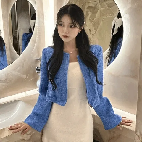 [문의폭주/존예] 상아 패드 트위드 크롭 가을 자켓