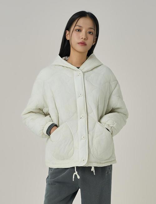 W 후드 퀼팅 자켓 아이보리