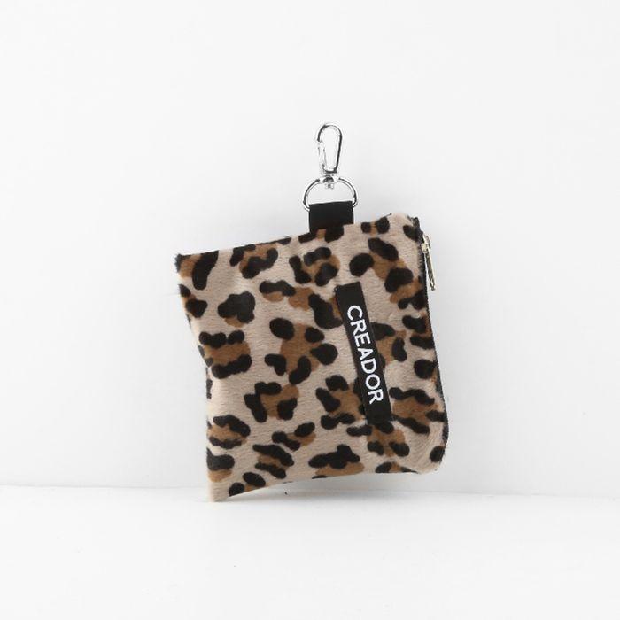 big leopard fur mini zipper pouch