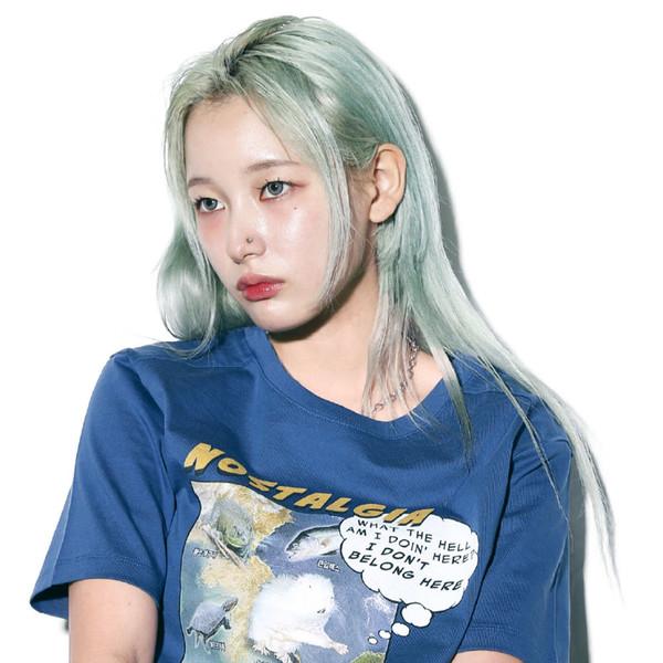 NOSTALGIA Semi-Crop T-shirt : Blue