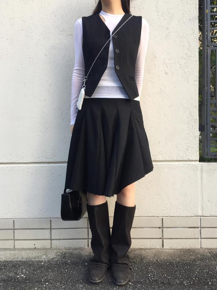 unbalnce wool midi skirt (2color)