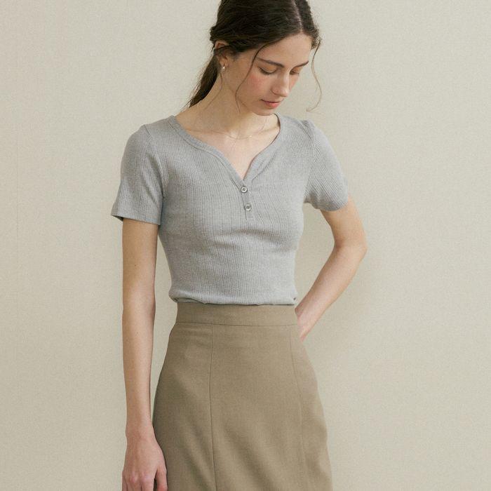 comos 1421 henly-neck ribbed T-shirt (melange gray)