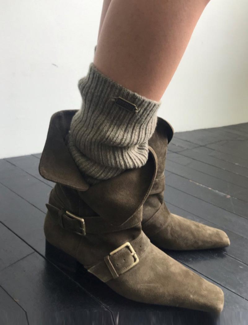 느루아 고퀄리티 여성 숏부츠 수제화 앵클 웨스턴 위아 리얼 스웨이드 버클 부츠 (베이지 카키)