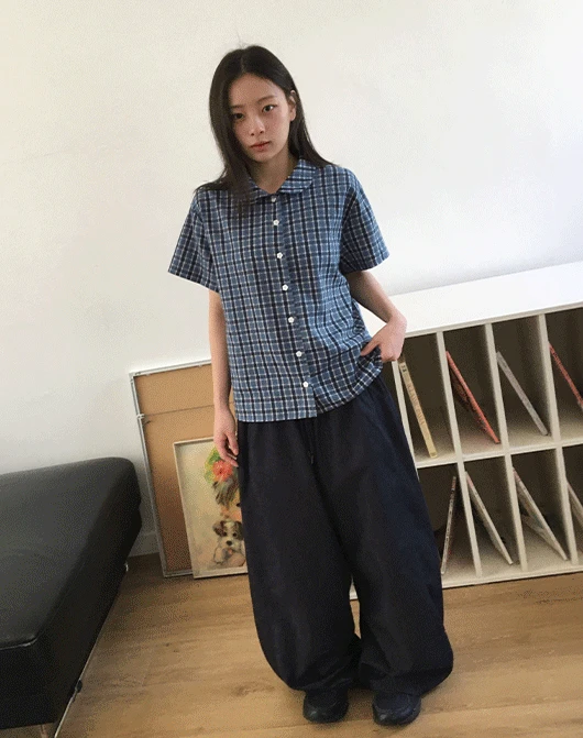 [unisex] 하신 데님 스트링 와이드 팬츠