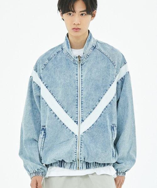RLCHJ804 워싱 데님 PT 트랙 풀집업 자켓  - 라이트블루