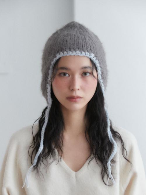 스티치 이어플랩 비니 (그레이)
