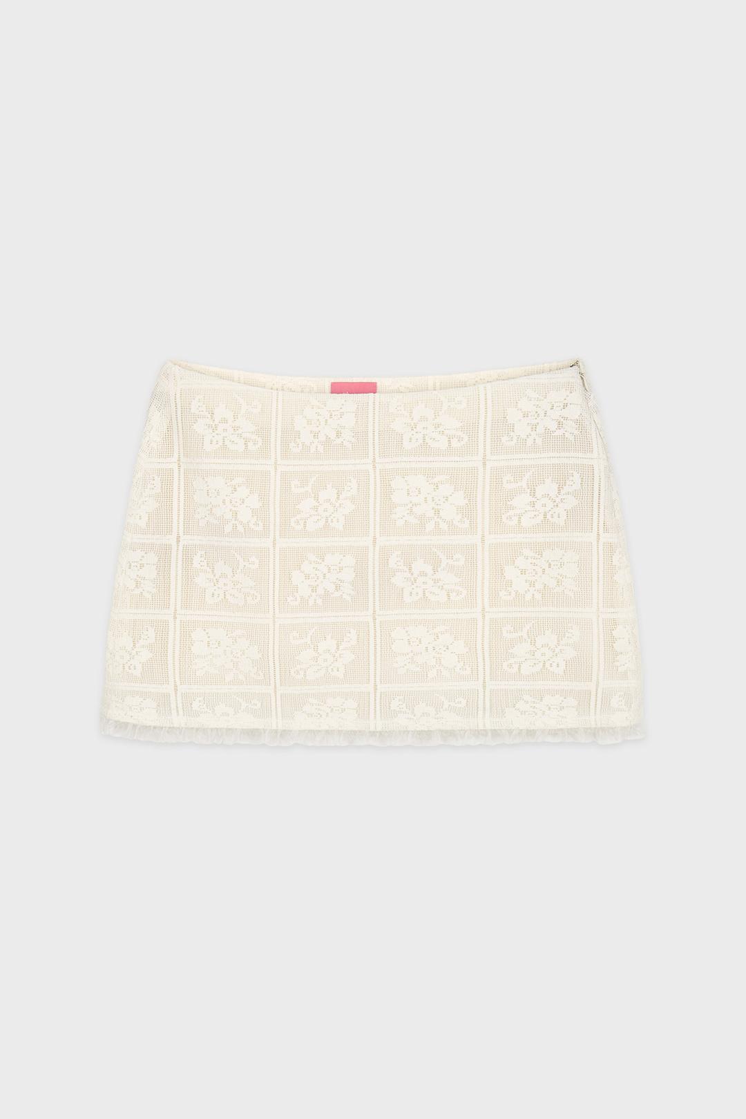 Rose Lace Mini Skirt (Ivory)