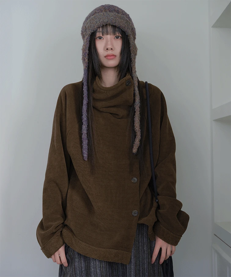 블렉딩 하이넥 오프 퍼 가디건 3color