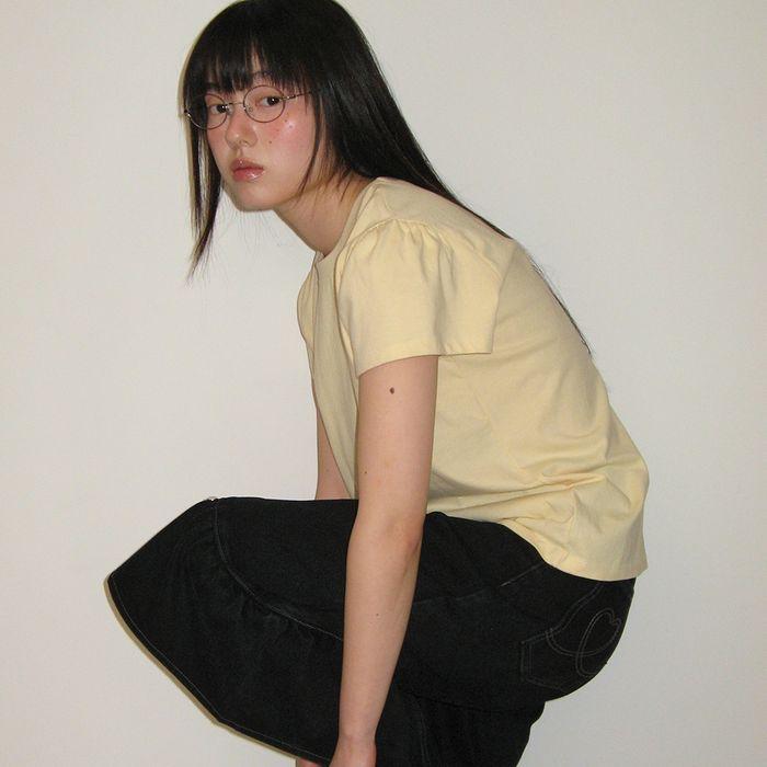 PUFF SHIRRING SHORT SLEEVE T SHIRT SOFT YELLOW