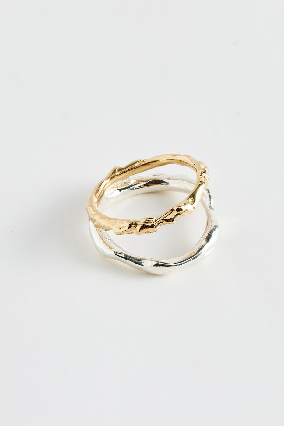 HUSTAD 104 HANDC DOUBLE COMBO RING_휴스타드 콤보 925 실버 / 14k 골드 링