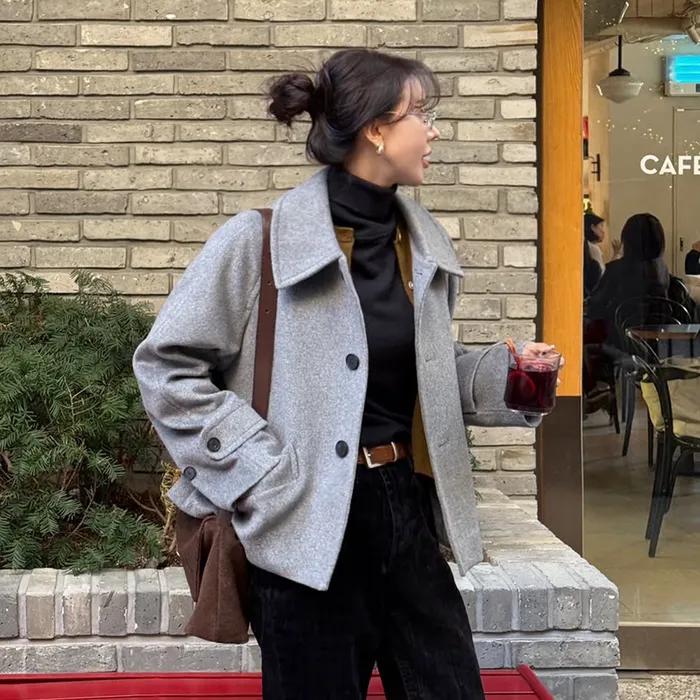 우든 캐시미어 하프 코트 (그레이)