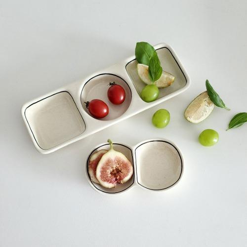 (국내도예가제작) AUX 붓터치 라인 도자기 나눔종지 / 나눔반찬그릇 2칸 3칸접시