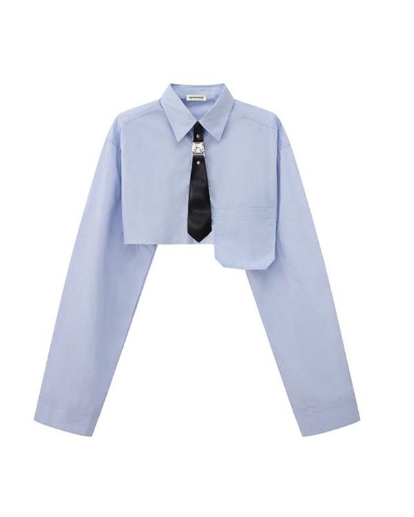 무료배송 아더커팅 크롭셔츠 +넥타이 (화이트,블루,그린)