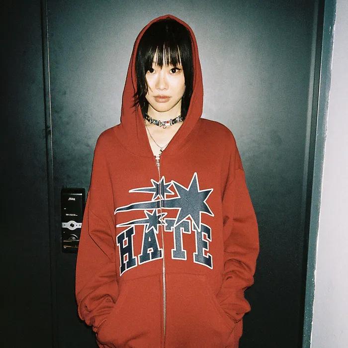 3STARS HATE HOODIE ZIP UP_BURGUNDY(NG2EFUM481A)