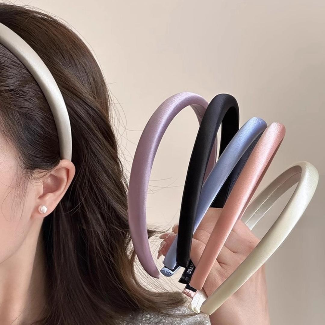 오펜딩 [6종] 데일리 심플 새틴 사틴 무지 파스텔 컬러 머리띠 헤어밴드