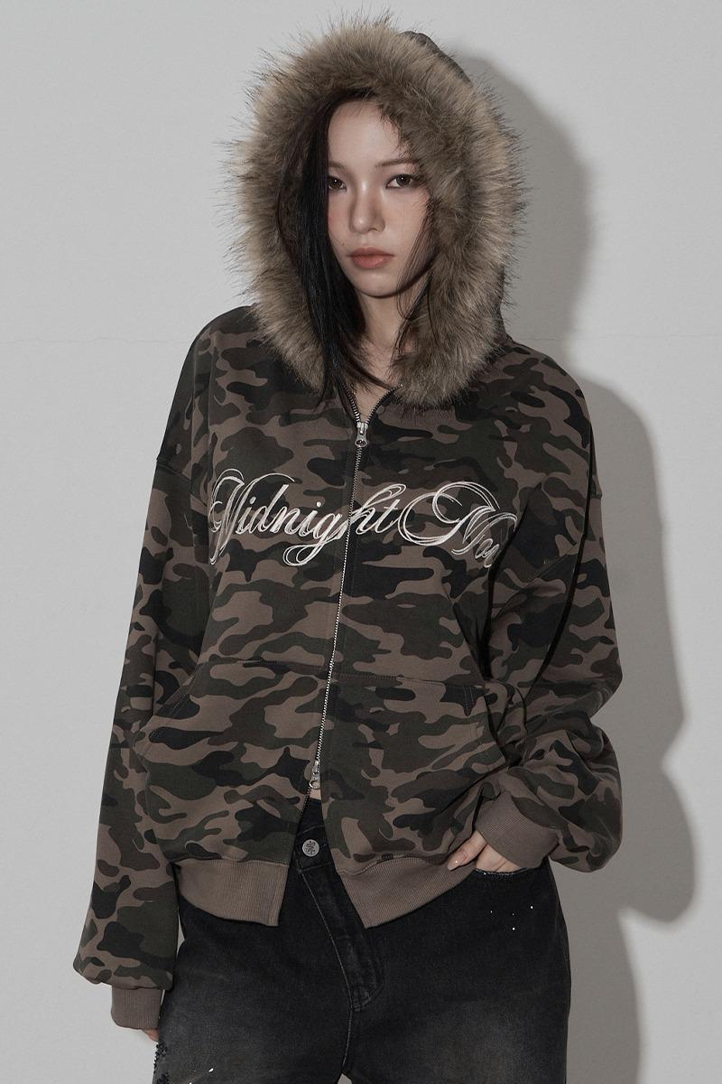 camo hair zip up (khaki)