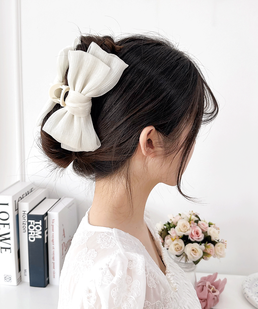 2단 왕리본 집게핀 올림머리 반묶음 머리핀 리본핀