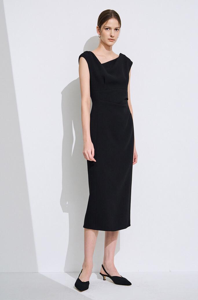 [TIME] 울 블렌드 언밸런스 넥 드레이프 드레스