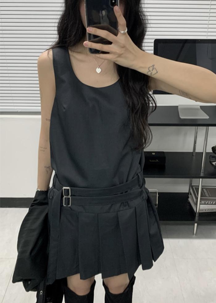 belted pleats sleeveless mini ops (2C)