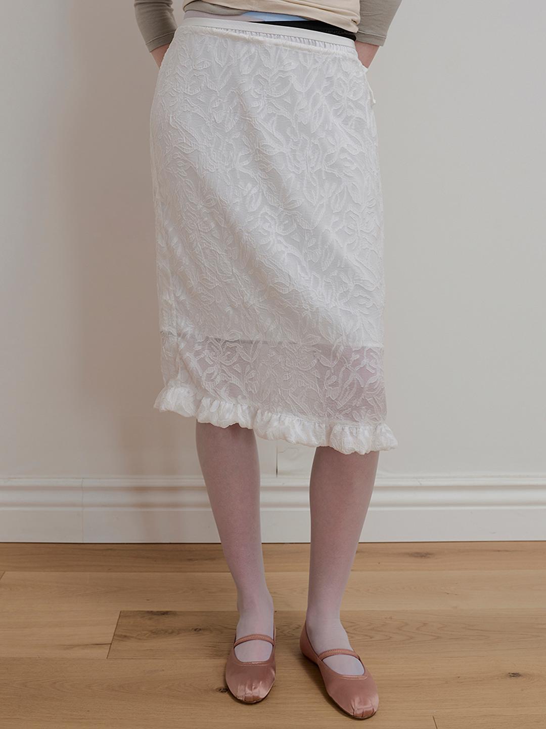 [SET] FRILL LACE LAYERED SKIRT - WHITE
