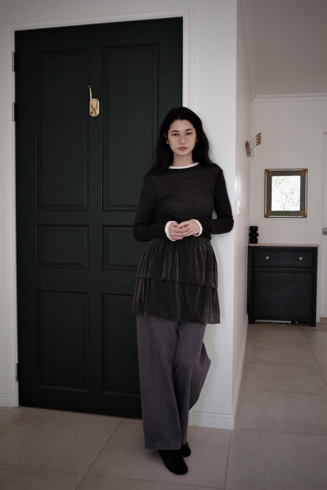 Velvet mesh balloon skirt, Grey