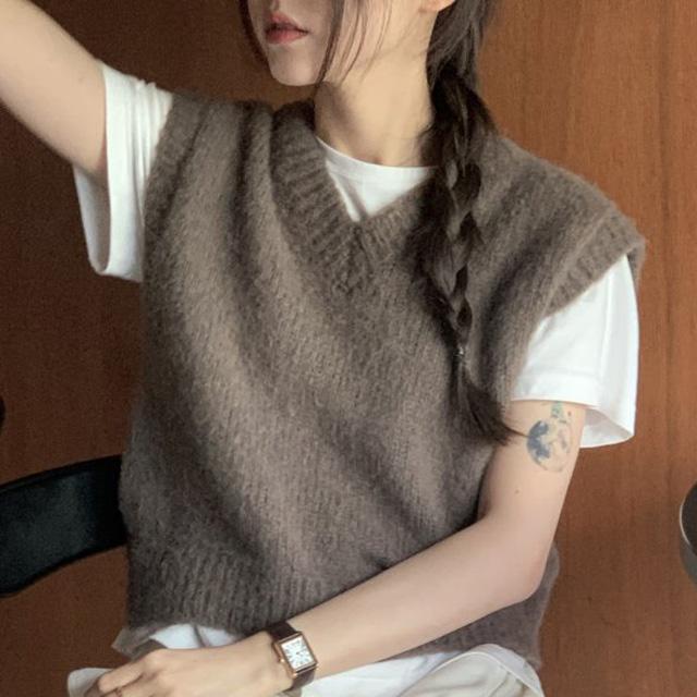 디스이즈 브러쉬 알파카 울 루즈핏 브이넥 니트조끼 니트베스트 (3c)