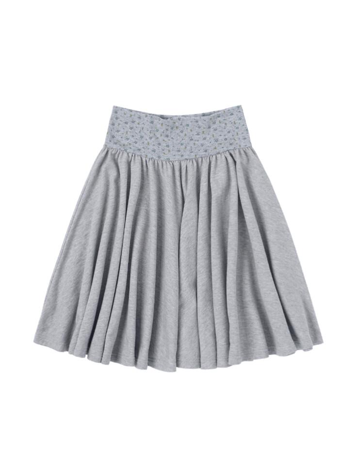 Floral Banded Flare Skirt - Heather Grey