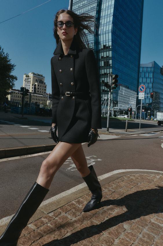 울 더블 브레스트 쇼트 코트